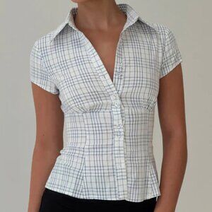 *NWT* Princess Polly Cottesloe Blouse - Blue Checker